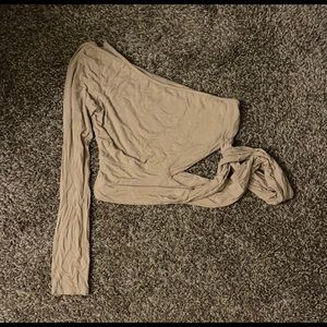 One shoulder tan blouse